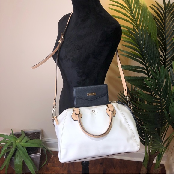 Kate Spade Off White Tan Pippa Parnell Street Leather Satchel Beige w/ Wallet - Picture 3 of 13